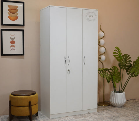 Kayden 3 Door Multi Utility Wardrobe With Lock (Frosty White Finish)