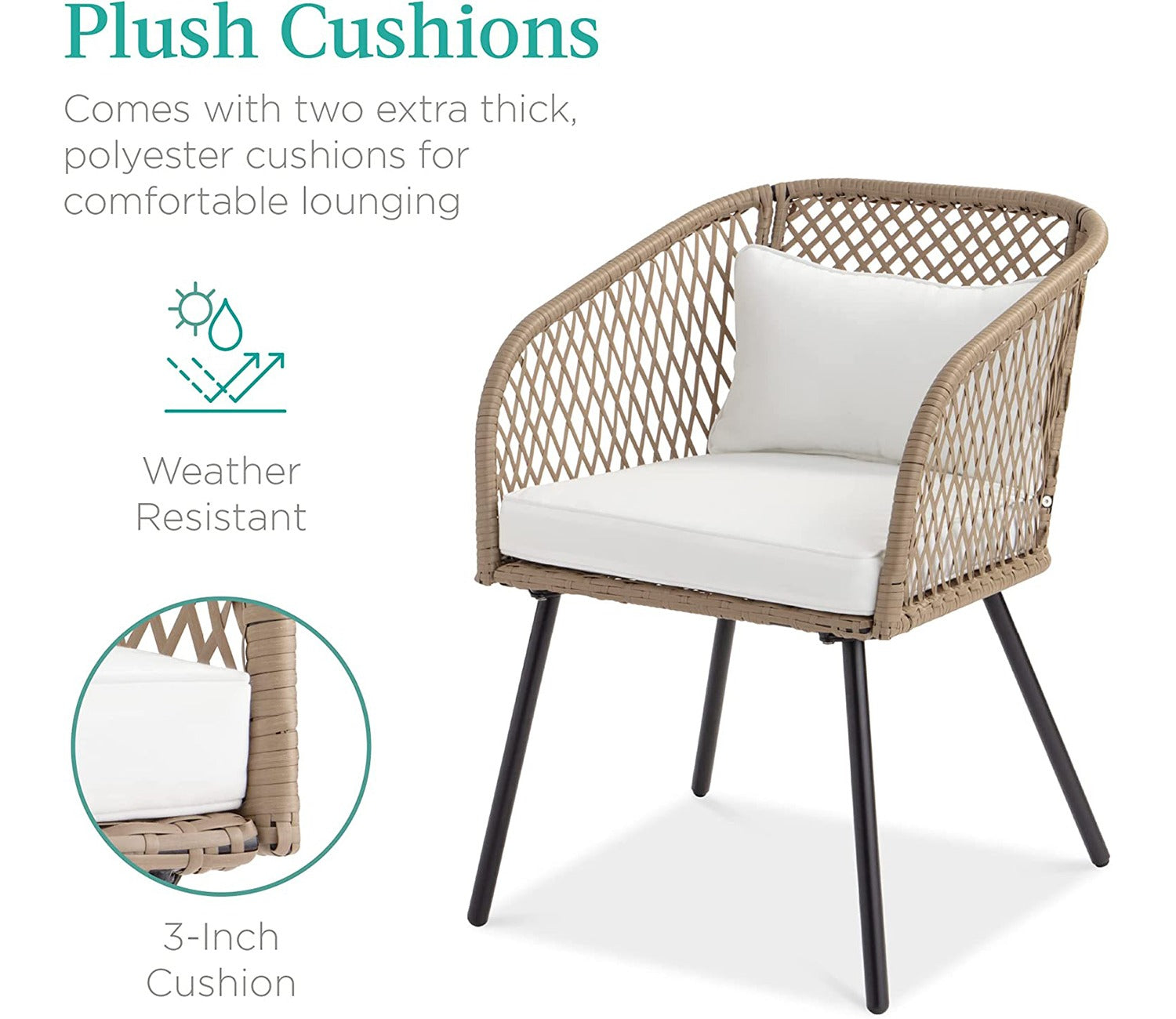 Beige Rattan And Wicker 2 Seater Chair With Table And Off White Cushions Patio Set
