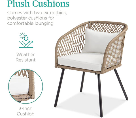 Beige Rattan And Wicker 2 Seater Chair With Table And Off White Cushions Patio Set