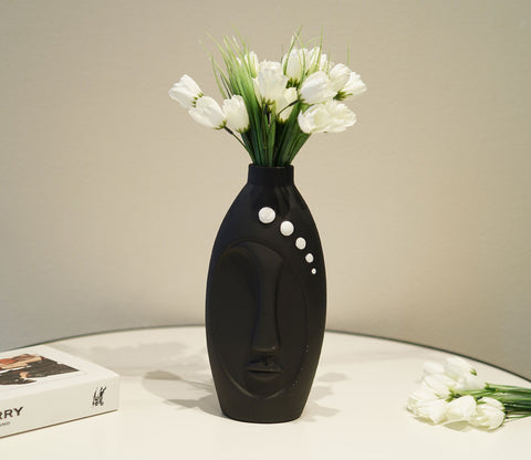 Silkaura Human Face Ceramic Vase (Black, L)