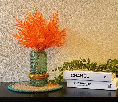 Ever Bloom Artificial Plant Plastic Iron Leaf Plastic Set of 2 (Orange)