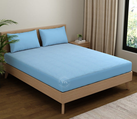 Featherix Cotton Feel Terry Ultra Soft Breathable Hypoallergenic Waterproof Mattress Protector King Size (Powder Blue, 78 x 72)