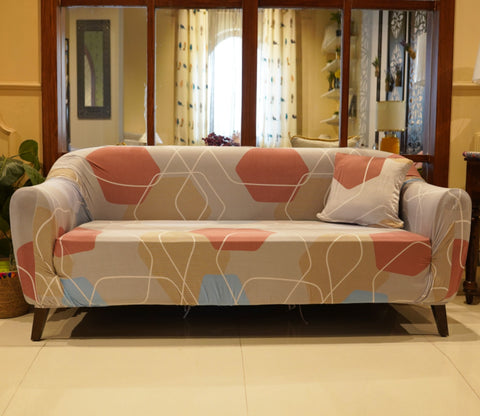 Agnus Modern Abstract Printed Polyester Spandex 3 Seater Sofa Cover (Multi Colour)