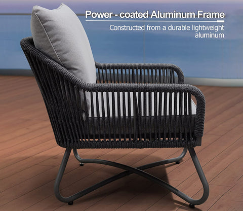 Grey Rope 4 Seater Set With Table And Grey Cushions