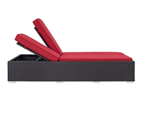 Dark Brown Big Patio Lounger With Red Cushions