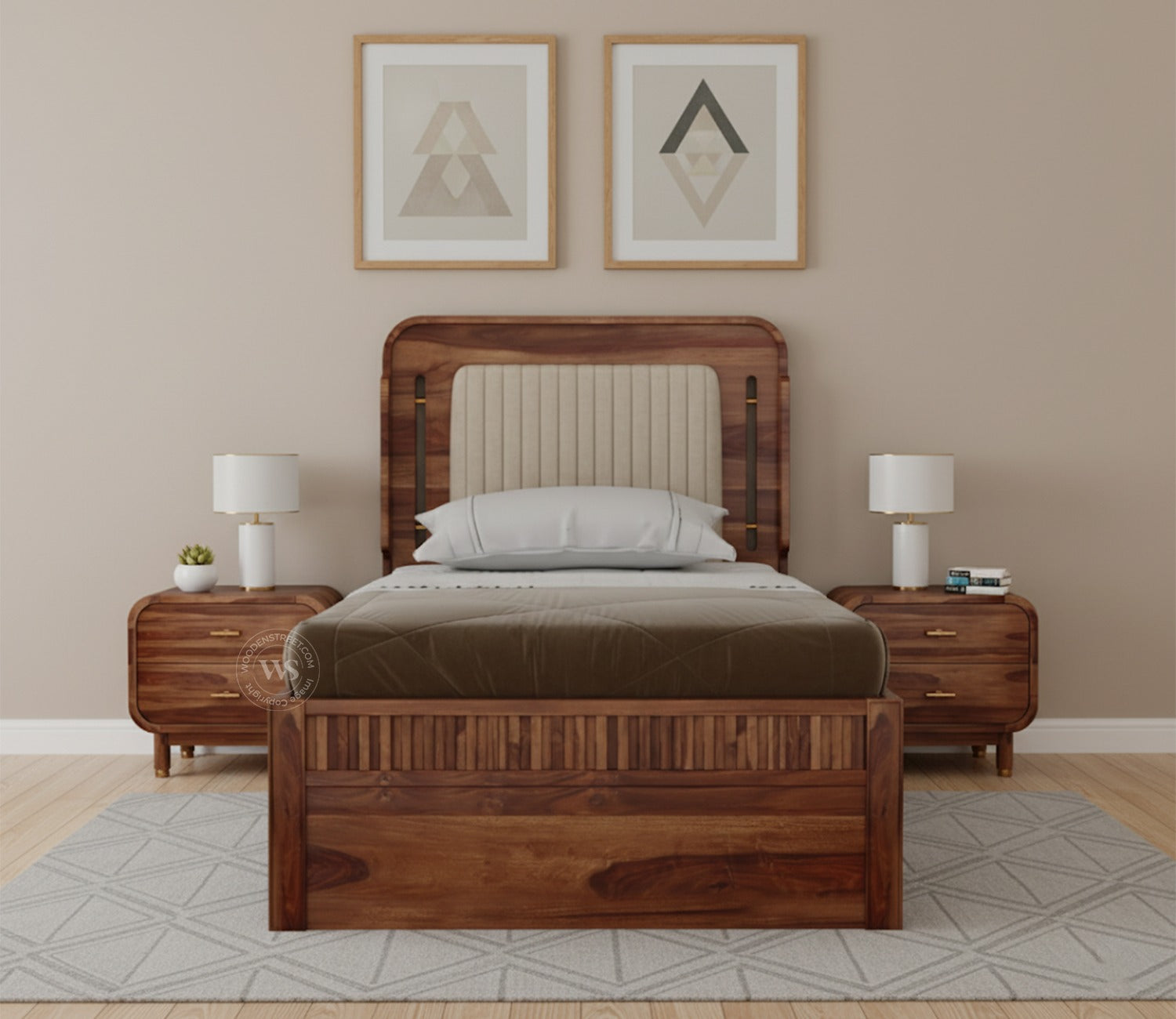 Lotus Premium Sheesham Wood Bed with Drawer Storage (Single Size, Honey Finish)
