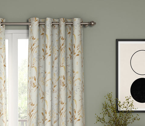 Cream Daisy Uplands Floral Print Light-Filtering Door Curtains Set of 2 (Cream, 7 Feet)