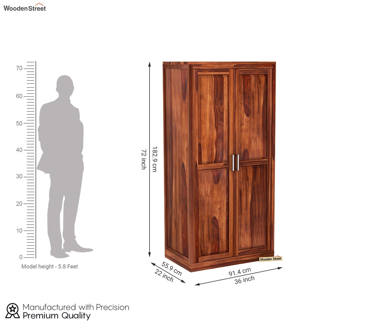 Nixon Solid Wood 2 Door Cupboard (Honey Finish)