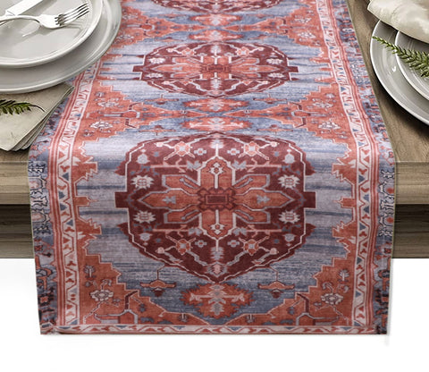 Grey and Orange Velvet Printed Table Runner (72 x 14 inches)