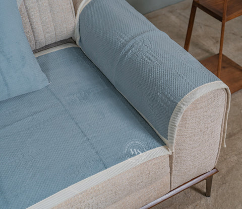 Radiant Blues Plain Designer 3 Seater Sofa Cover - Set of 8