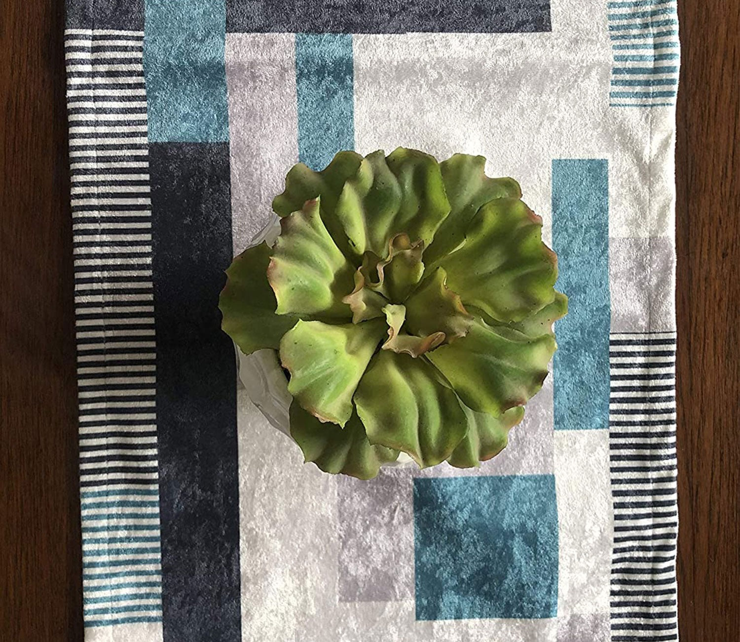 Blue Stripes Velvet Printed Table Runner (72 x 14 inches)
