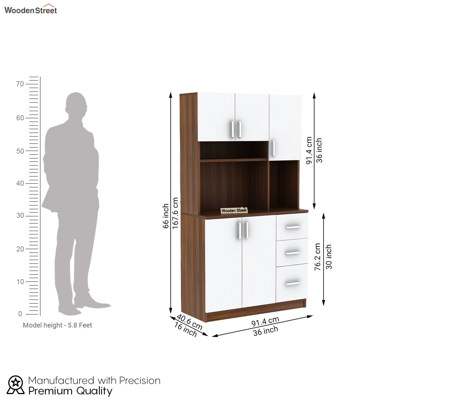 Piero Kitchen Cabinet (Exotic Teak-Frosty White Finish)
