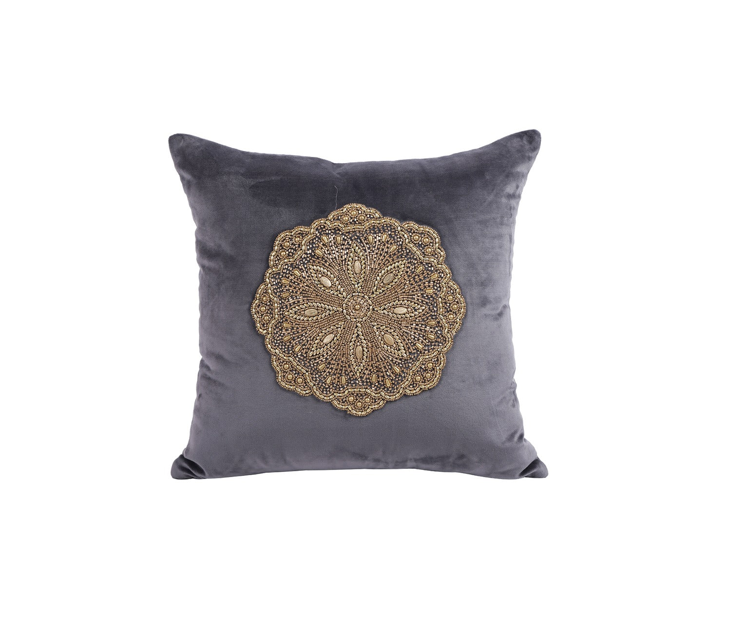 Beaded Velvet Cushion Covers - Set of 2 (Grey, 18 x 18 inch)