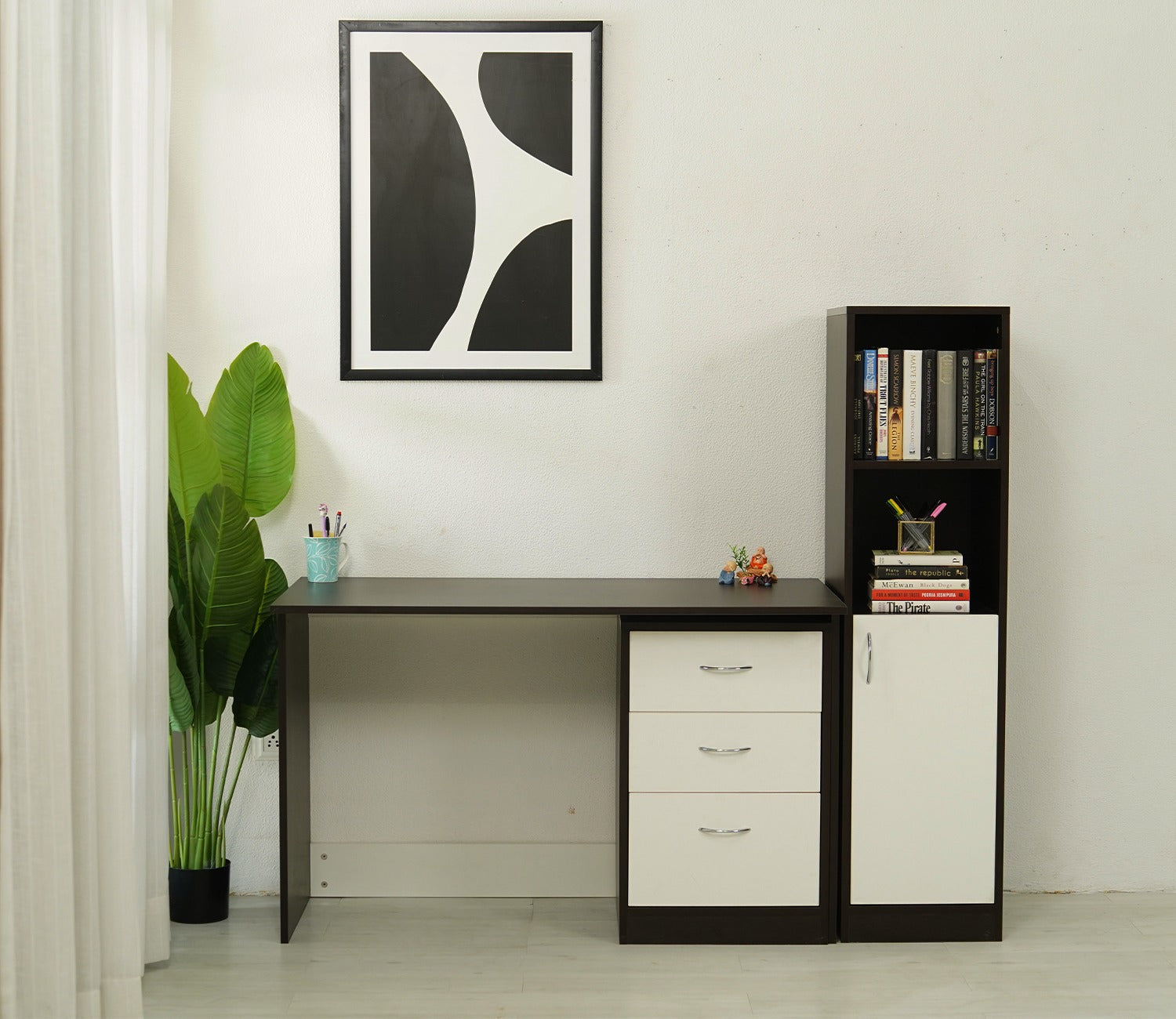 Calisto Engineered Wood Study Table (Flowery Wenge Frosty White)