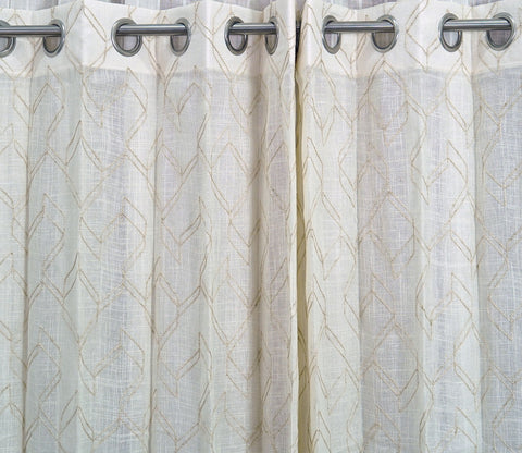 Threaded Patterned 1 Piece Sheer Curtain (Beige, 7 Feet)