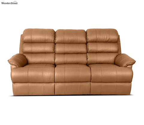 Valencia Motorized Leatherette Three Seater All Seat Recliner (Brown Upholstery)