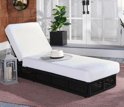 Black Rope Outdoor Patio Lounger With Off White Cushions