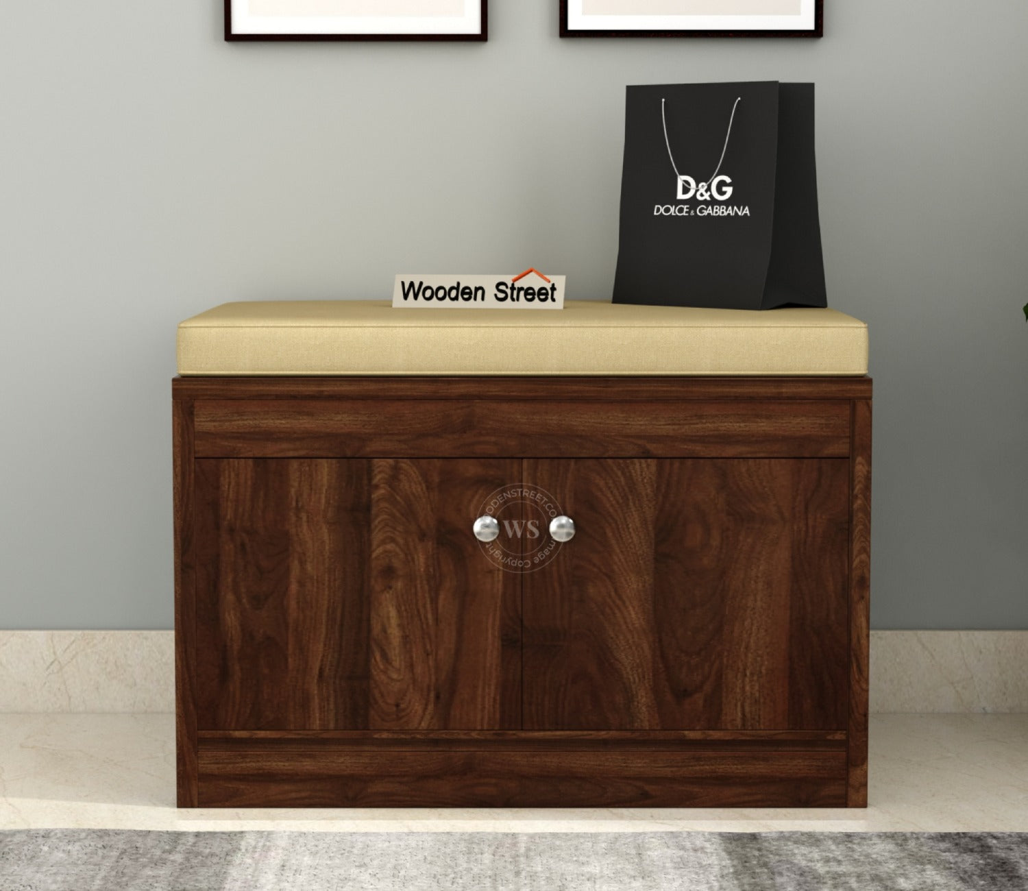 Anton Engineered Wood Shoe Rack with Seating (Columbian Walnut Finish)