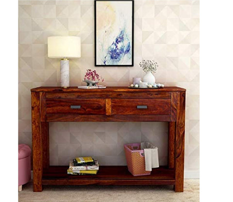 Walnut Finish Wooden Partition Leave Design Console Table
