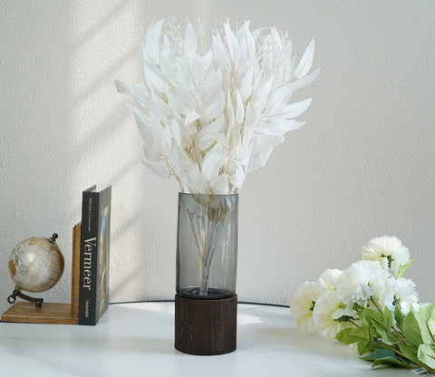 Delicate Husk Glass Vase With Wooden Base