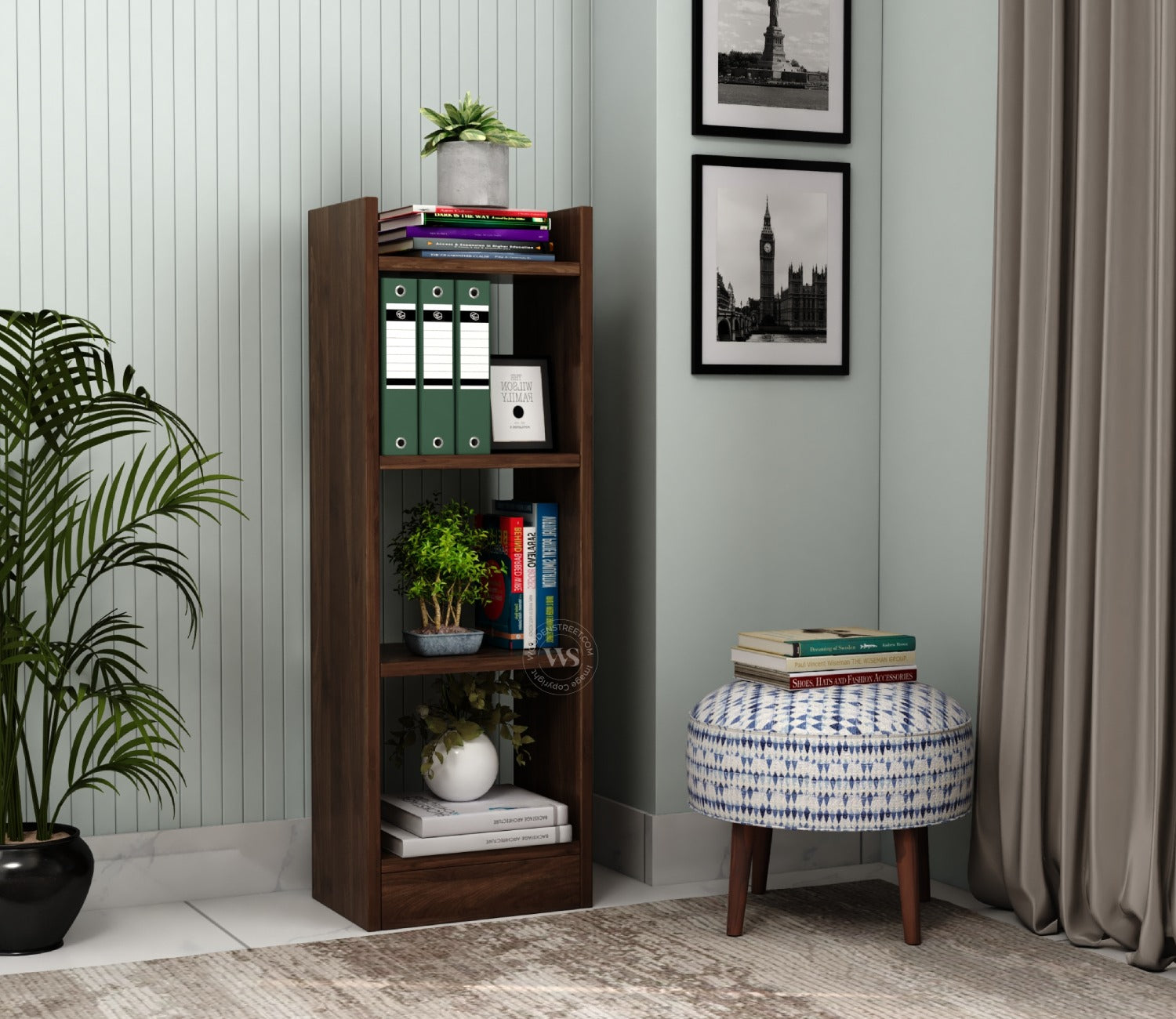 Fleming Engineered Wood Book Shelf With Open Storage (Columbian Walnut Finish)
