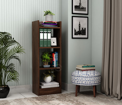 Fleming Engineered Wood Book Shelf With Open Storage (Columbian Walnut Finish)