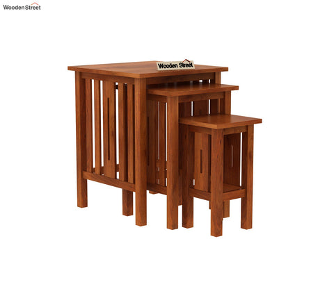 Ayotte Solid Wood Nest of Tables (Honey Finish) - Set Of 3