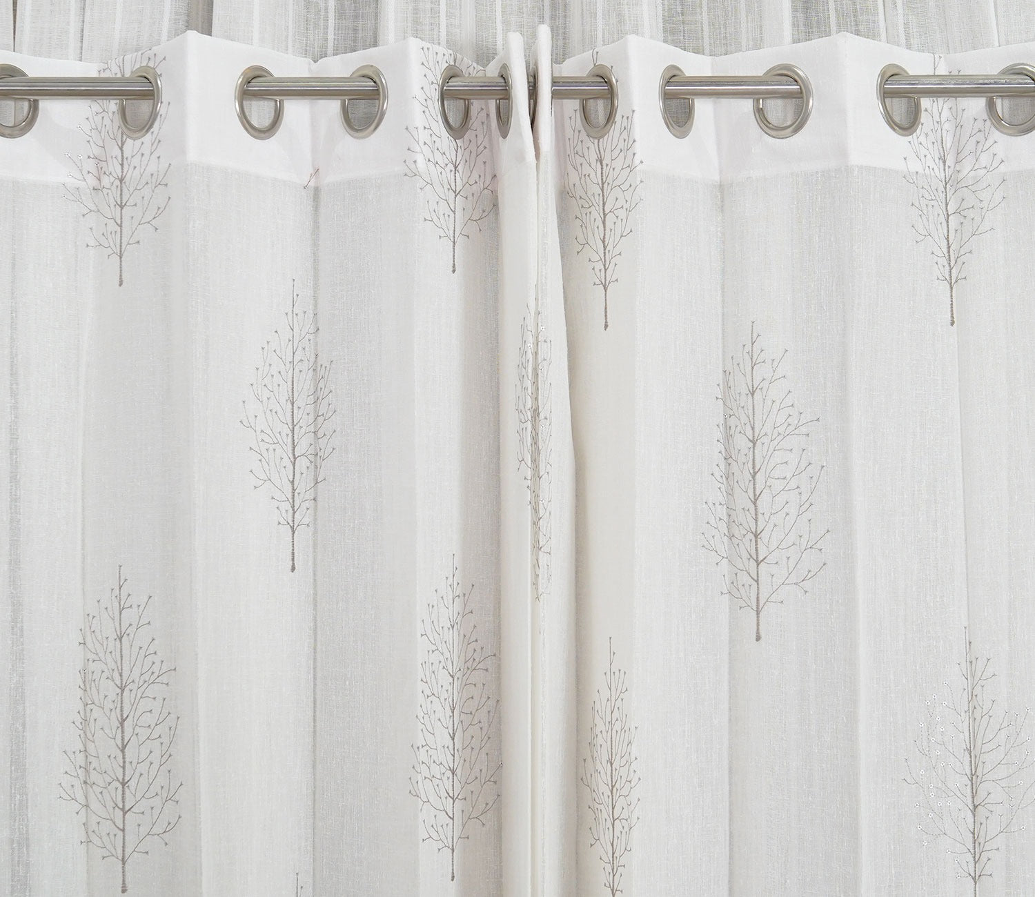 Shimmer Tree 1 Piece Sheer Curtain (Grey, 7 Feet)
