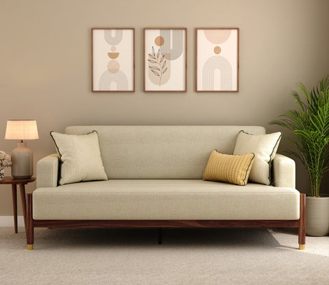 Kairav Modern 3+1+1 Wooden Sofa Set with Premium Upholstery (Cottage Ivory)