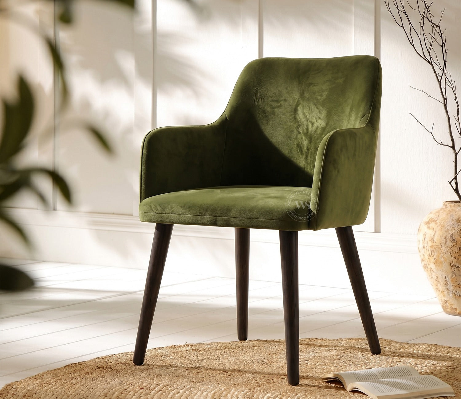 Aureya Upholstered Arm Chair (Dark Olive Green)