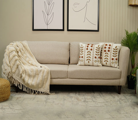 Embroidered Cotton Cushion Covers Set of 2 (Brown,18 x 18 inch)
