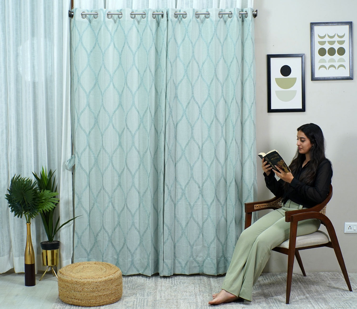 Twisted Door 1 Piece Sheer Curtain (Blue, 7 Feet)