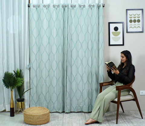 Twisted Door 1 Piece Sheer Curtain (Blue, 7 Feet)