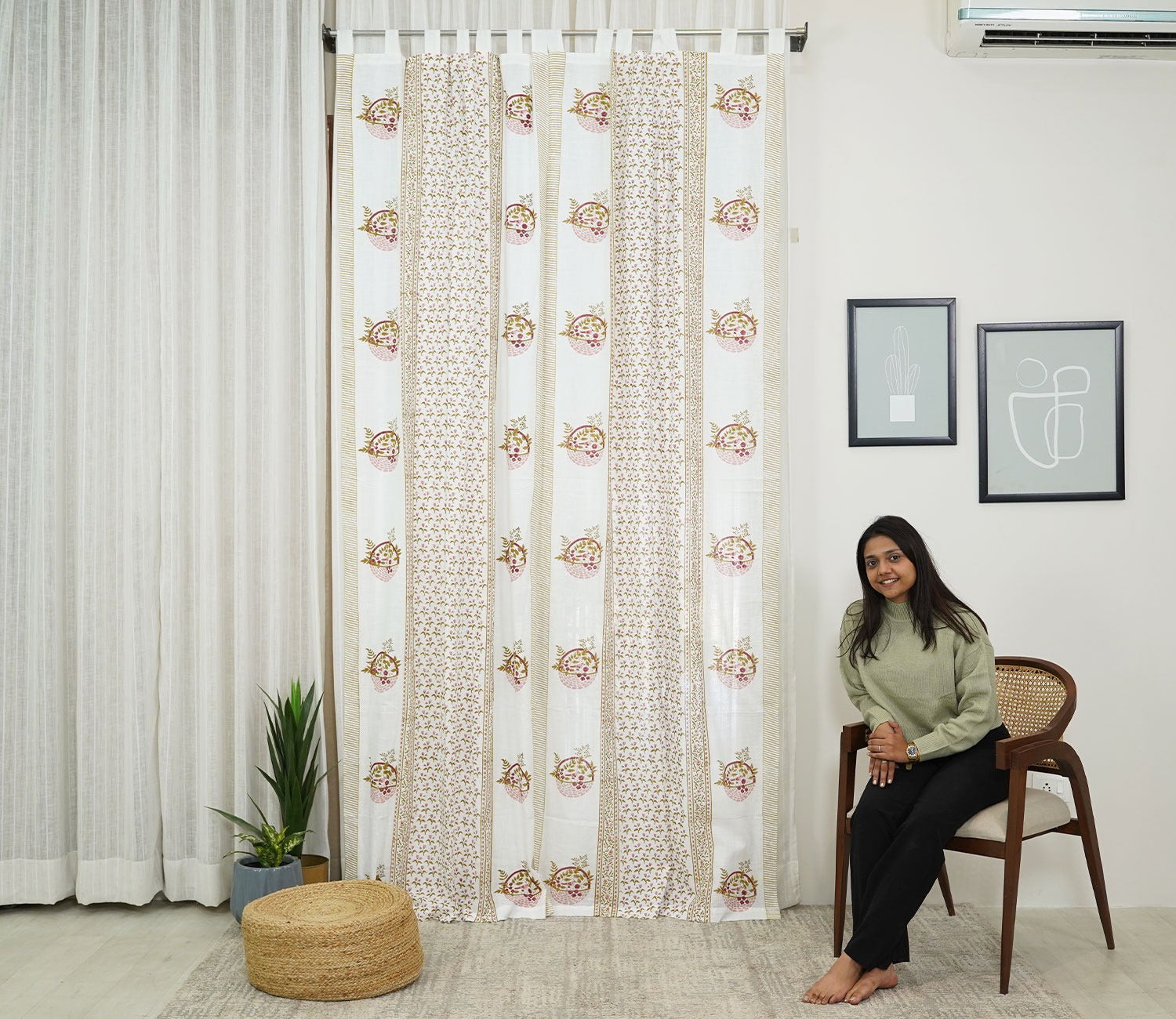 Bird Nest 1 Piece Long Door Curtain (White, 9 Feet)