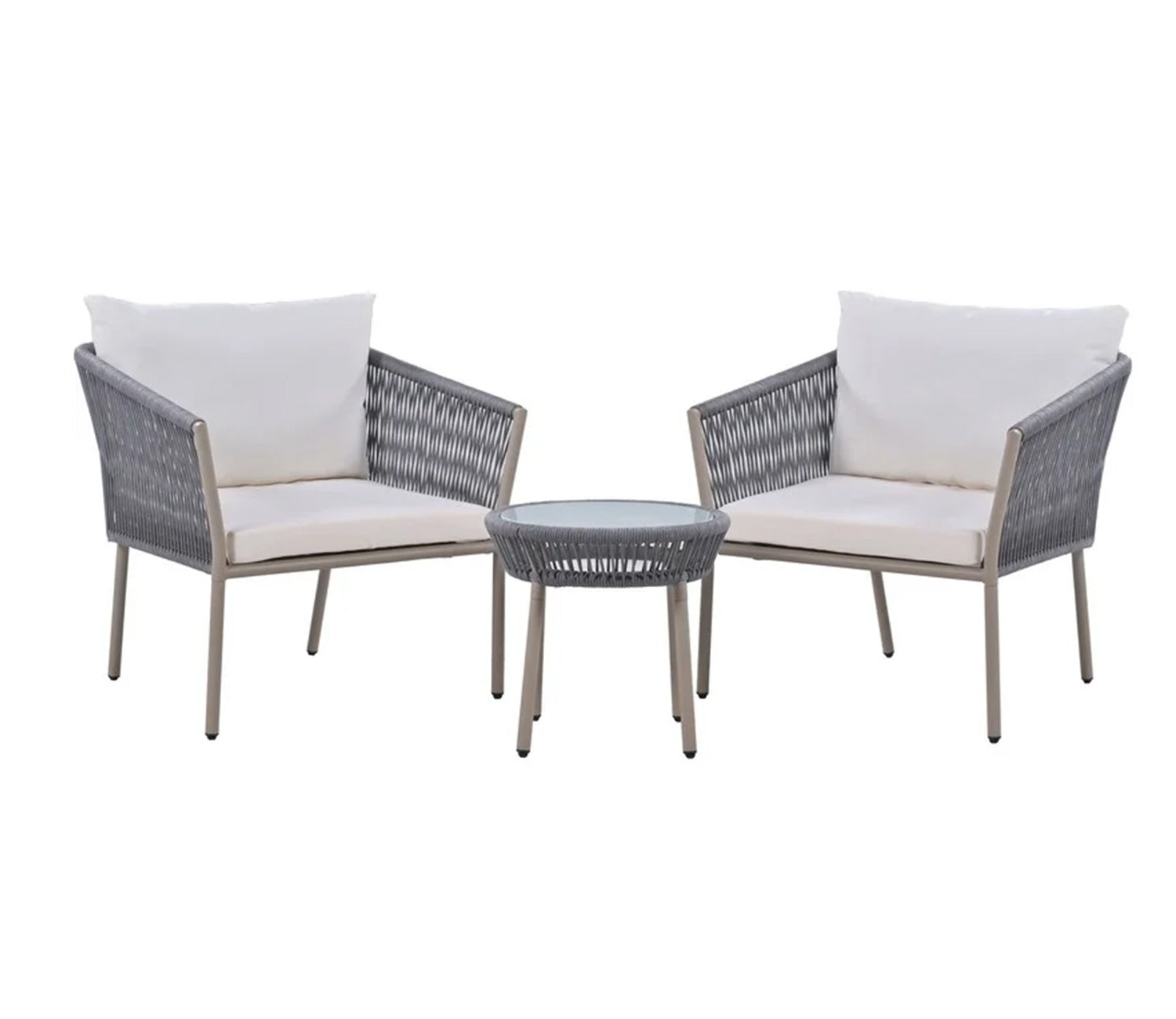 Grey Rope 2 Seater Chair Set And Off White Cushions