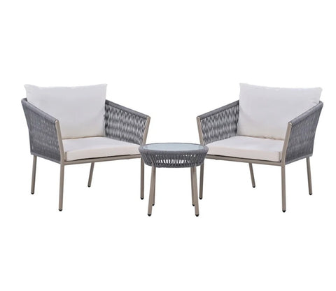 Grey Rope 2 Seater Chair Set And Off White Cushions
