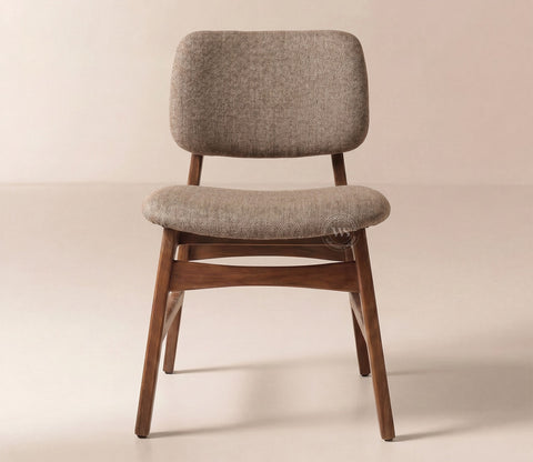 Vinara Upholstered Sheesham Wood Dining Chair (Sand Brown, Teak Finish)
