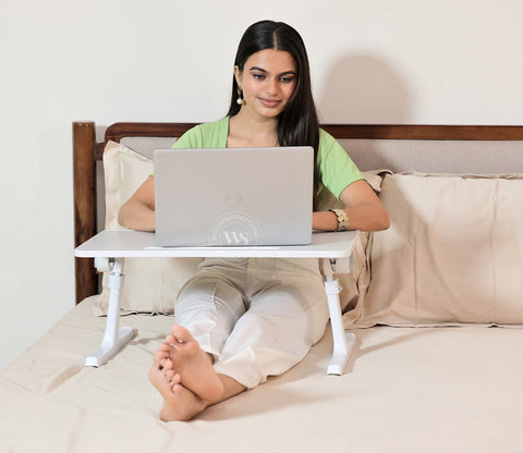 Nerdy Height Adjustable and Foldable Engineered Wood Breakfast, Study and Laptop Table (Silver)