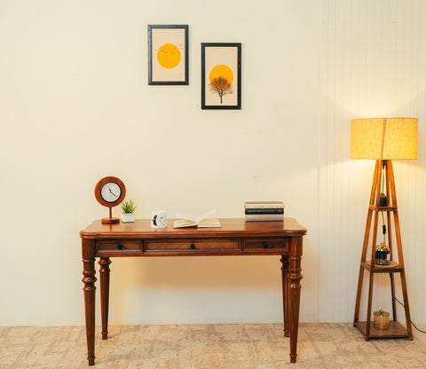 Kennedy Sheesham Wood Study Table with Drawer Storage (Teak Finish)