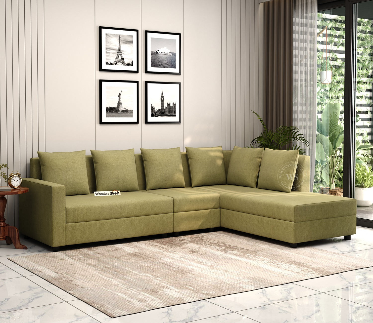 Sible 6 Seater Right Aligned Fabric L Shape Sofa (Cotton, Fresh Mint)