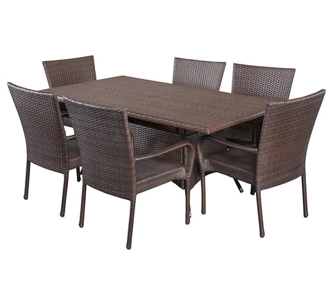 Dark Brown Rattan And Wicker Patio Dinning Set