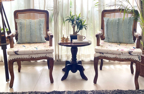 Kelvin Cane Arm Chair with Backrest (Cotton, Cream Robins)
