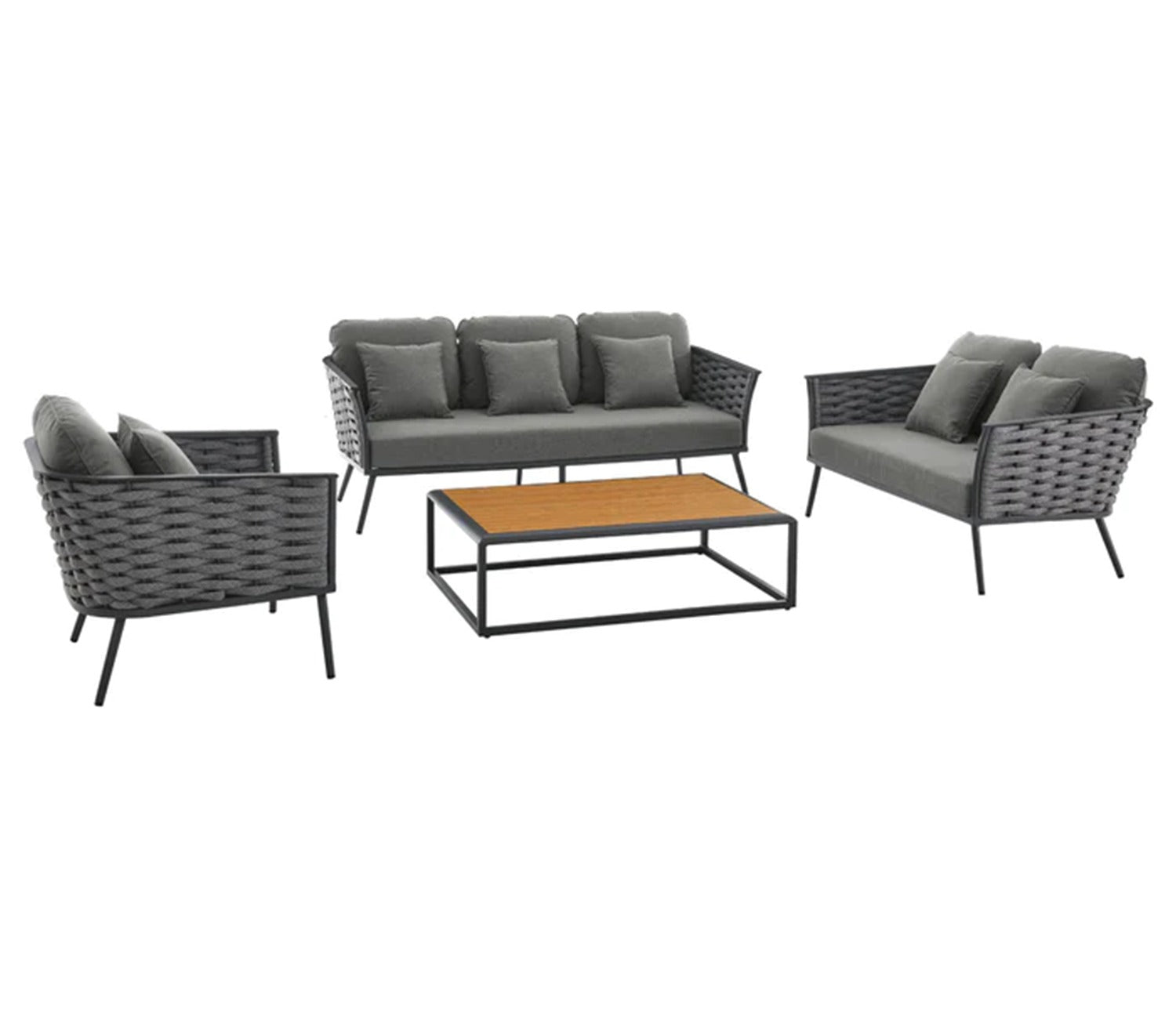 Grey Rope 6 Seater Sofa Set With Rectangle Table And Grey Cushions