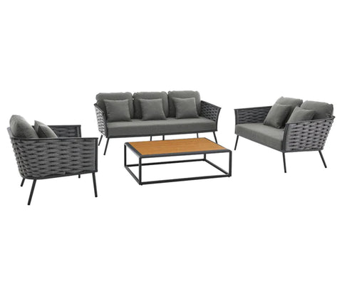 Grey Rope 6 Seater Sofa Set With Rectangle Table And Grey Cushions