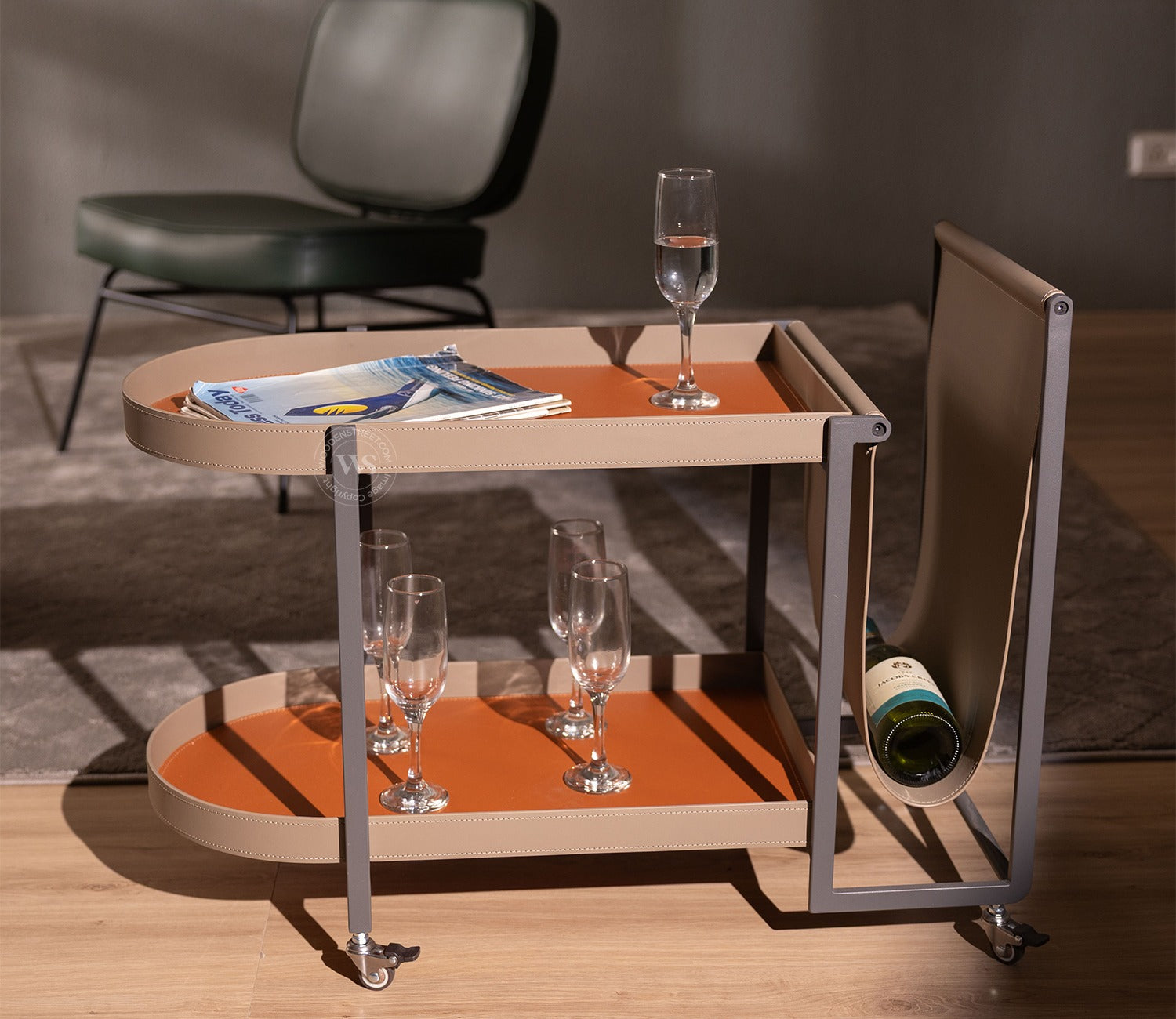 Cambert Modern Serving Trolley with Storage Shelves (Brown)