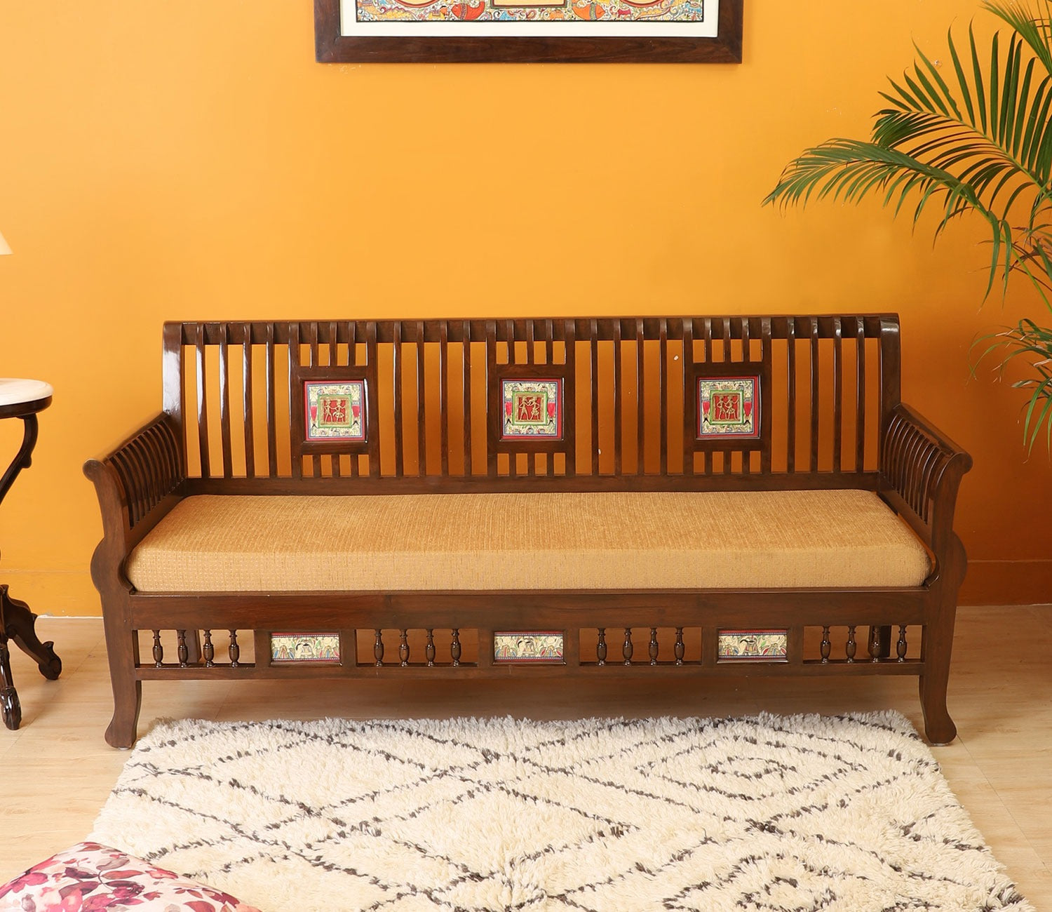 Nyle Three Seater Sofa in Teakwood with Walnut Finish