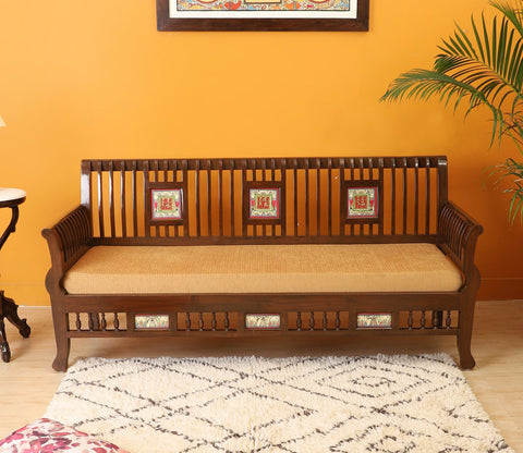 Nyle Three Seater Sofa in Teakwood with Walnut Finish