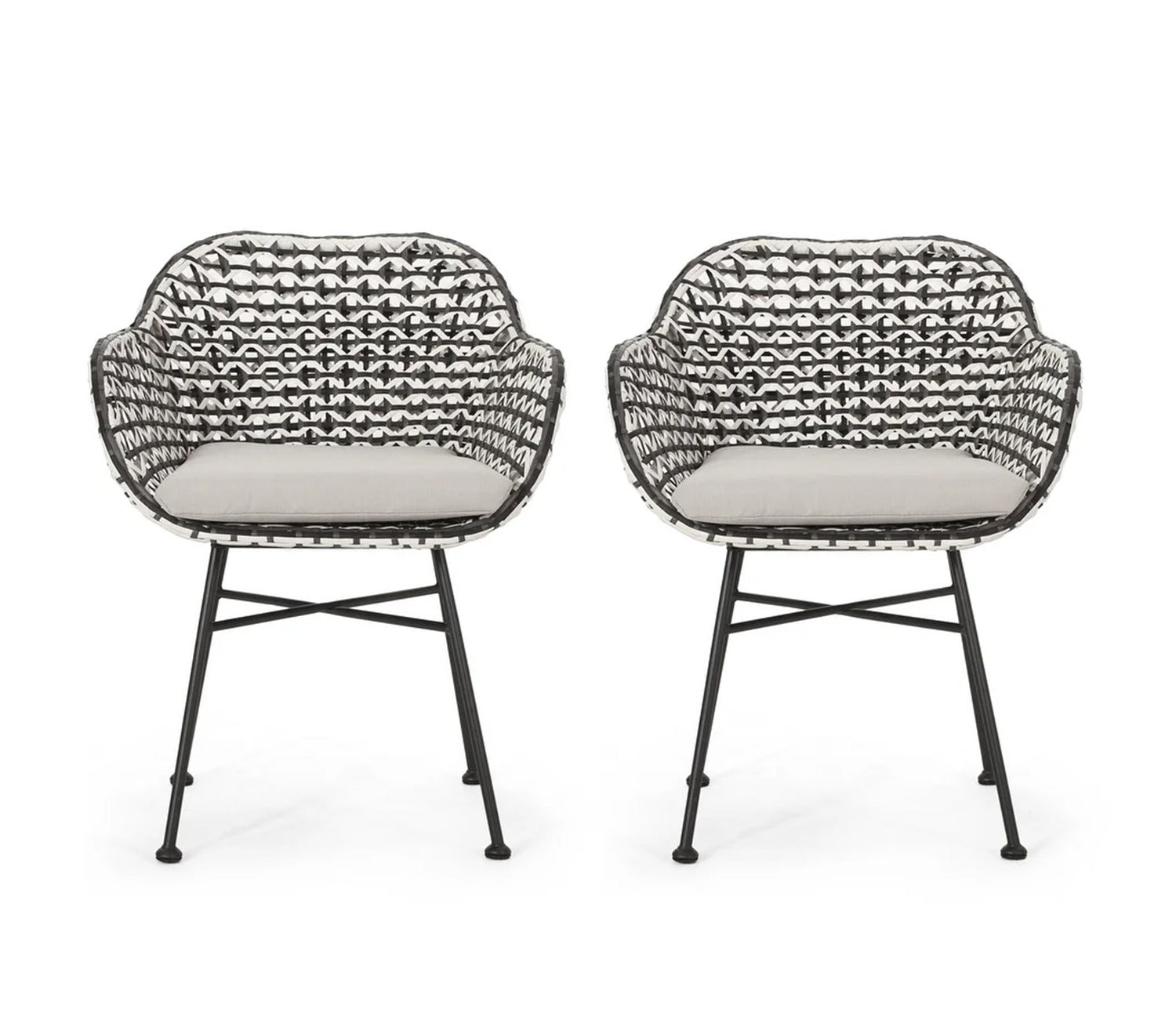 Black And White Rope 2 Seater Chair Set With Cream Cushions
