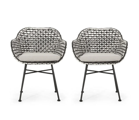 Black And White Rope 2 Seater Chair Set With Cream Cushions