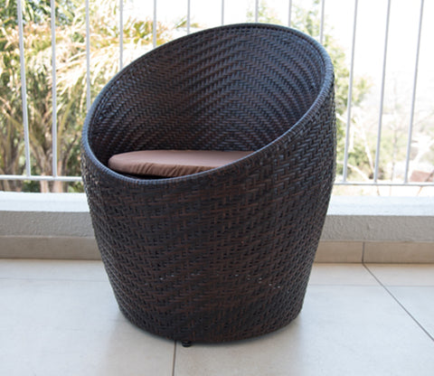Dark Brown Rattan And Wicker 2 Seater Set With Table And Brown Cushions